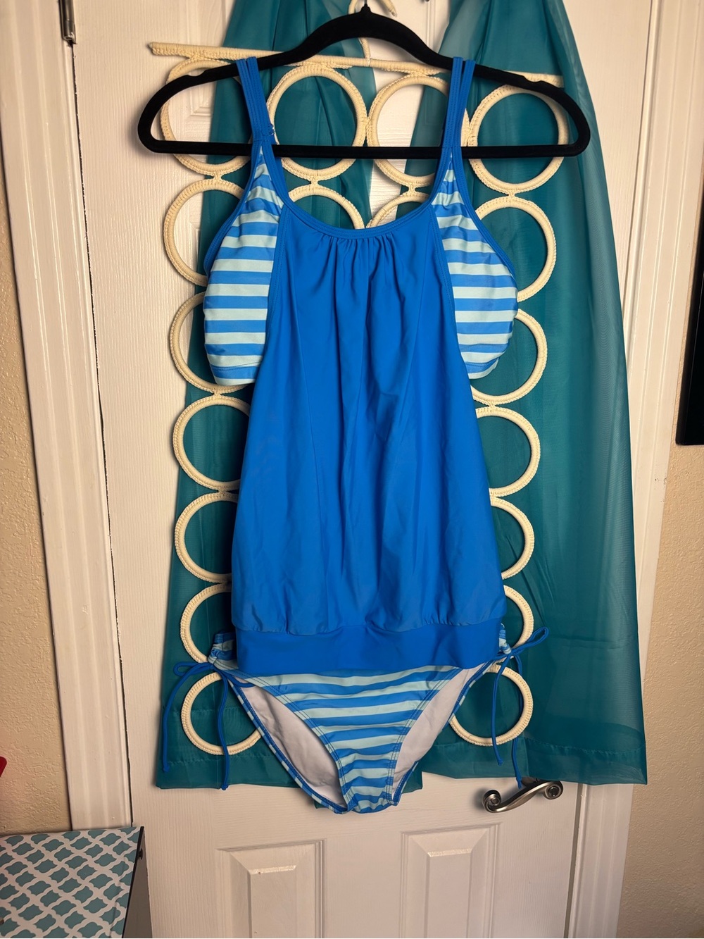 Blue Two-Piece Tankini with Striped Accents NWOT M - Picture 7 of 16